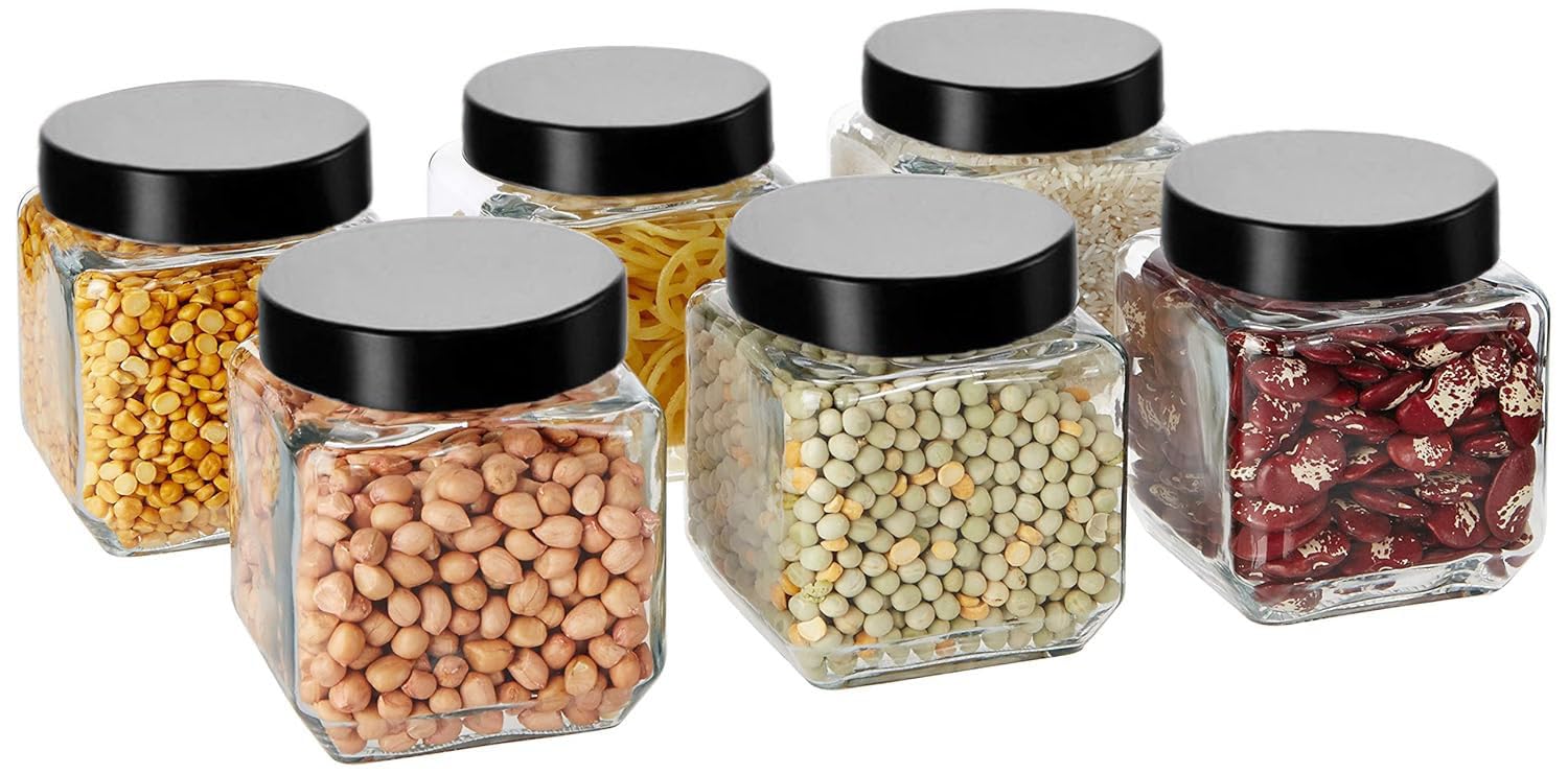 Brezzycloud Glass Cubical Square Transparent Glass Jars & Containers for Kitchen Pantry, Snacks, Masala, Pickles, Cookies, Dry F